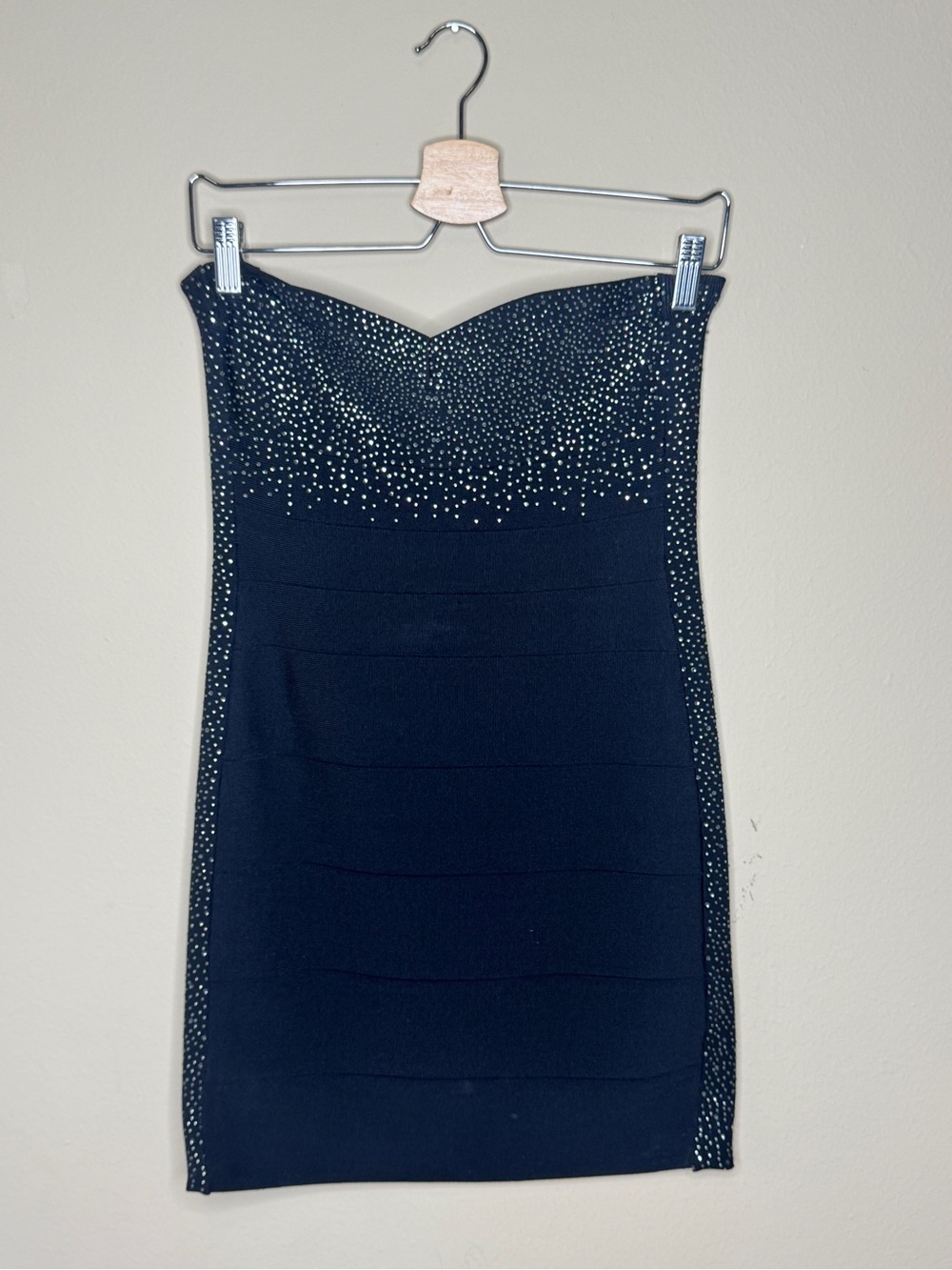 bebe Black Strapless Rhinestone-Embellished Bodycon Dress